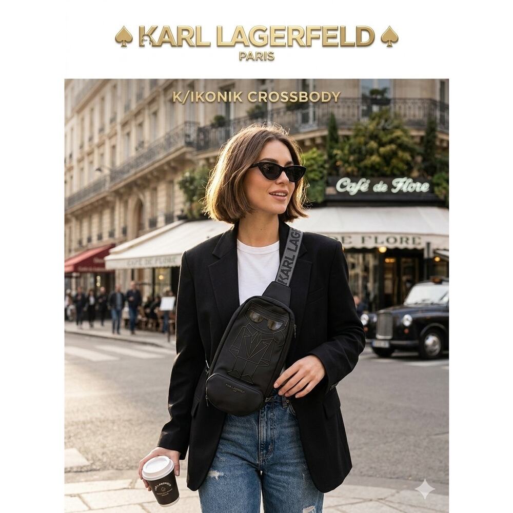 Karl Lagerfeld Paris K/Ikonik Black Embossed Sling Backpack